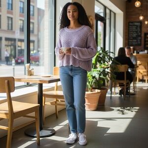 Free People Oversized Cropped Knit Sweater Purple Women’s Size M Slouchy Soft